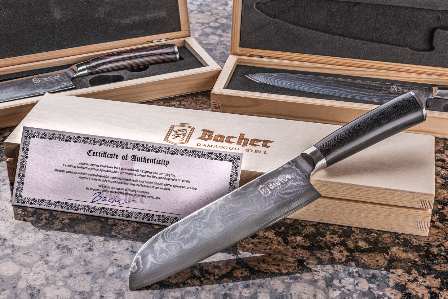Nóż santoku, stal damasceńska 18 cm, czarny