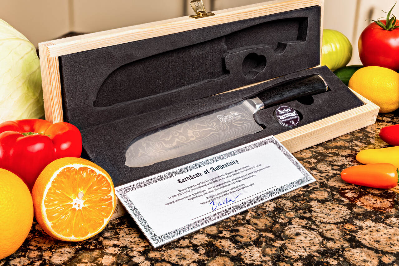 Nóż santoku, stal damasceńska 18 cm, czarny