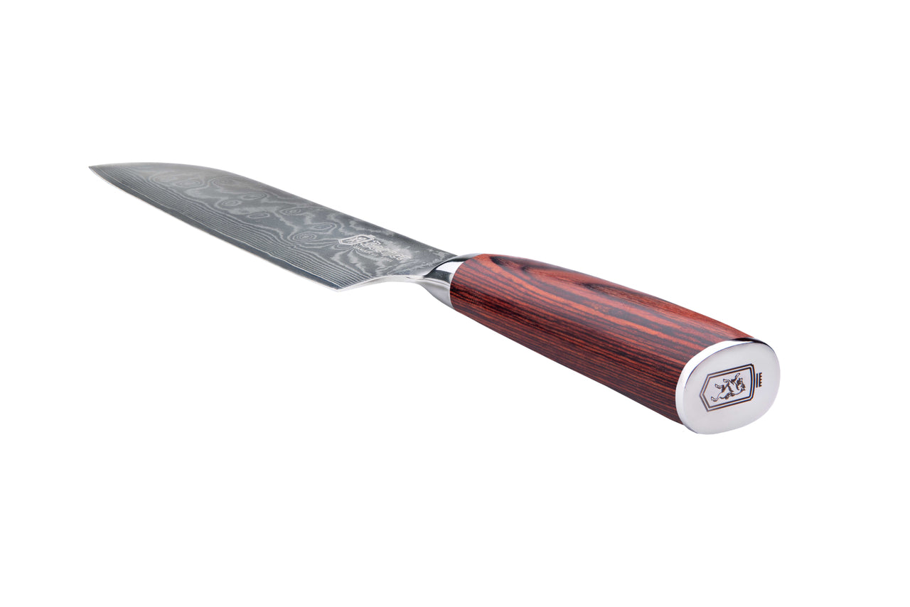 Nóż santoku, stal damasceńska 18 cm, brązowy