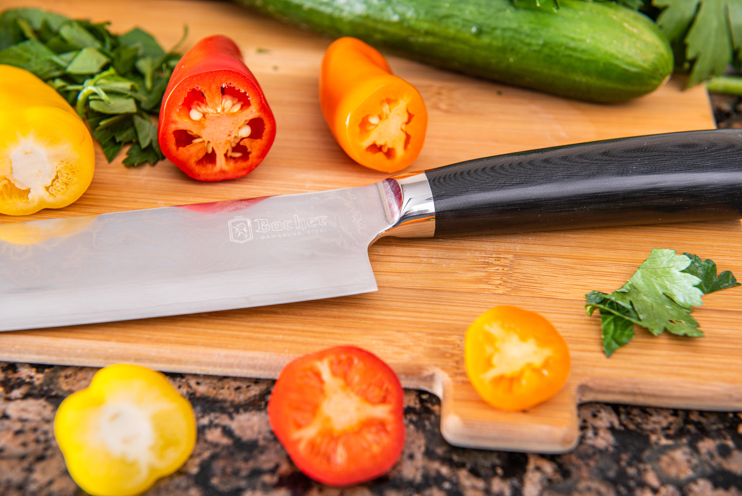 Nóż santoku, stal damasceńska 18 cm, czarny
