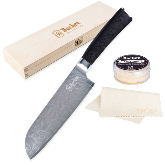 Nóż santoku, stal damasceńska 18 cm, czarny