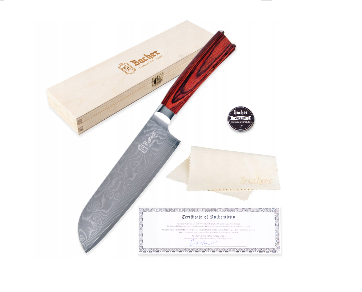 Nóż santoku, stal damasceńska 18 cm, brązowy