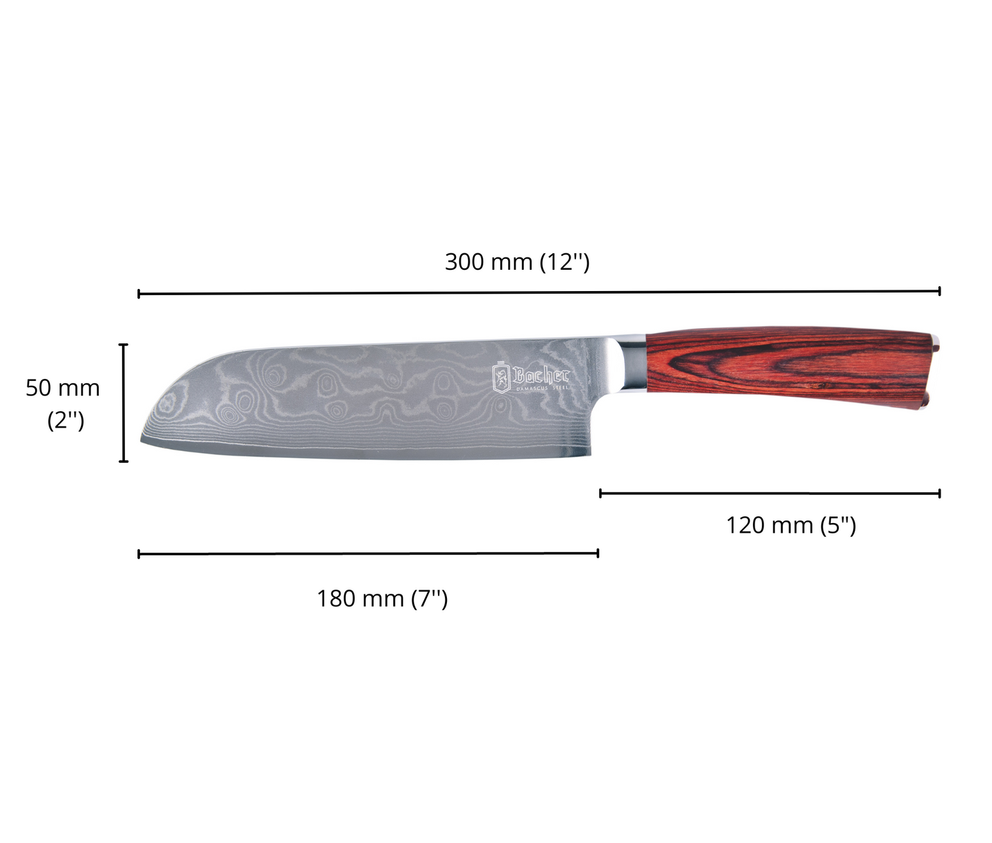 Nóż santoku, stal damasceńska 18 cm, brązowy