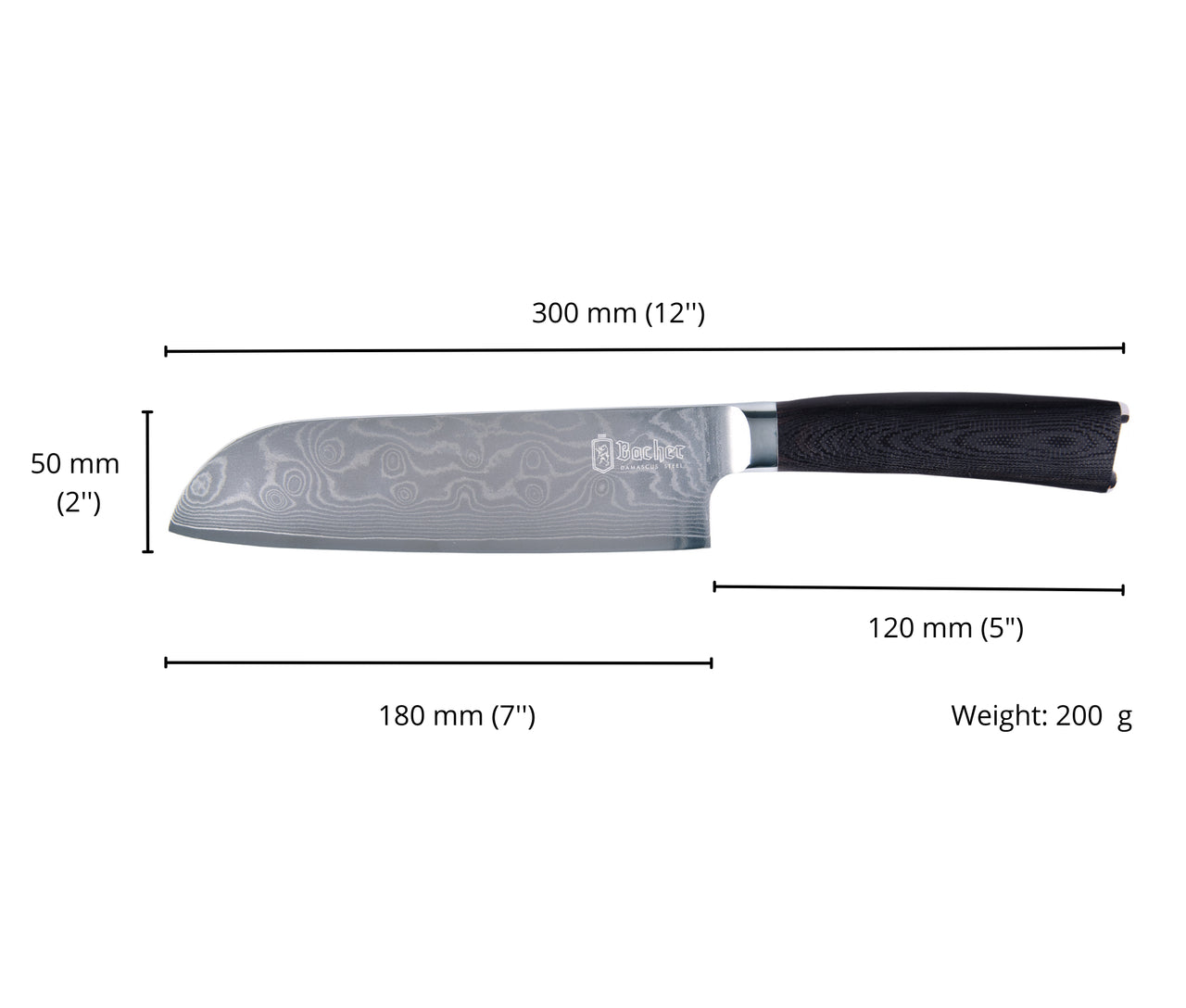Nóż santoku, stal damasceńska 18 cm, czarny