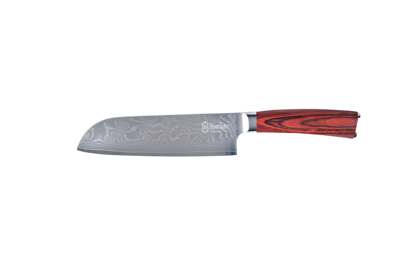 Santoku knife, Damascus steel 18 cm, brown