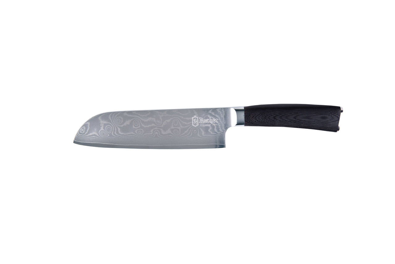 Santoku knife, Damascus steel 18 cm, black