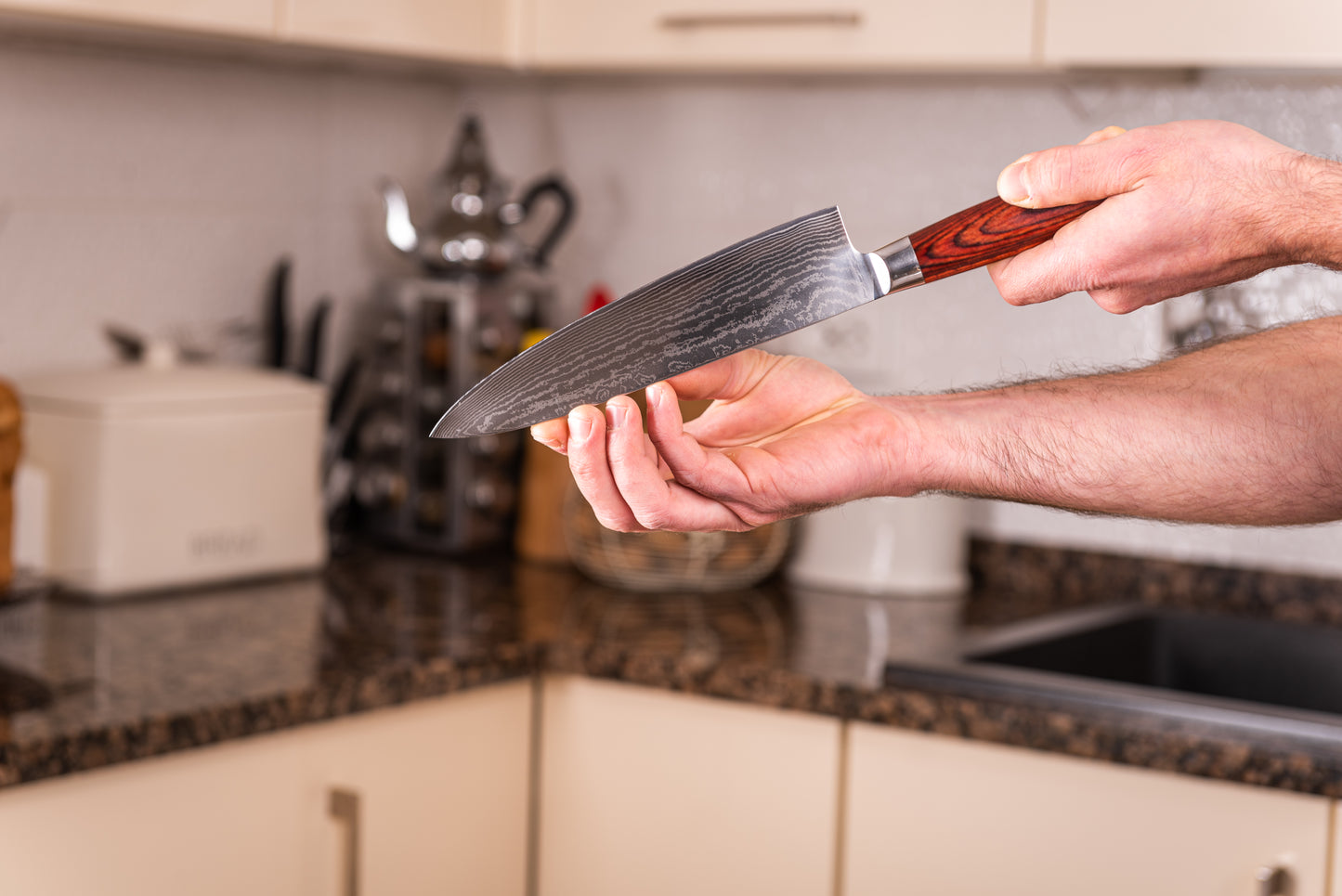 Chef's knife, Damascus steel 20 cm, brown