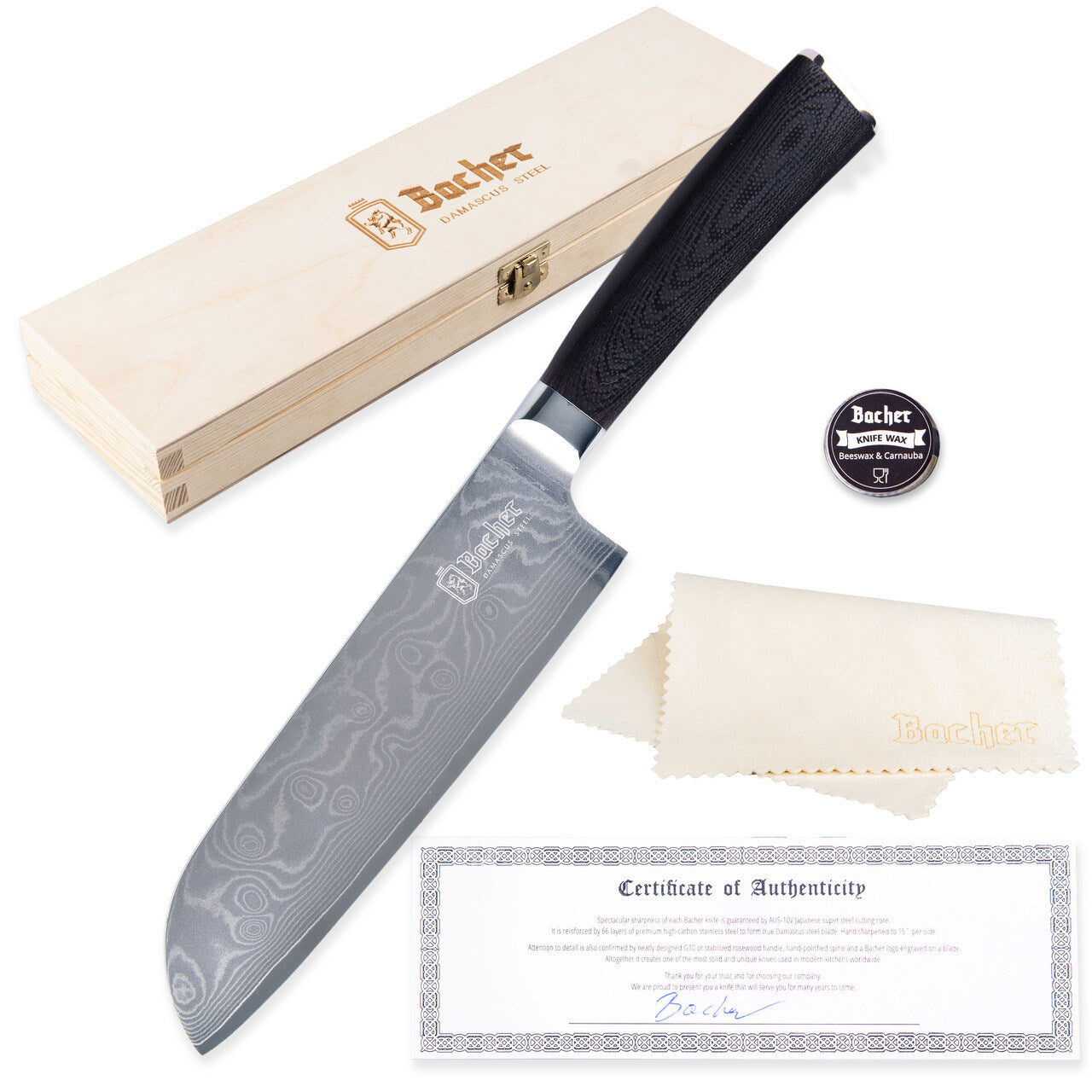 Santoku knife, Damascus steel 18 cm, black