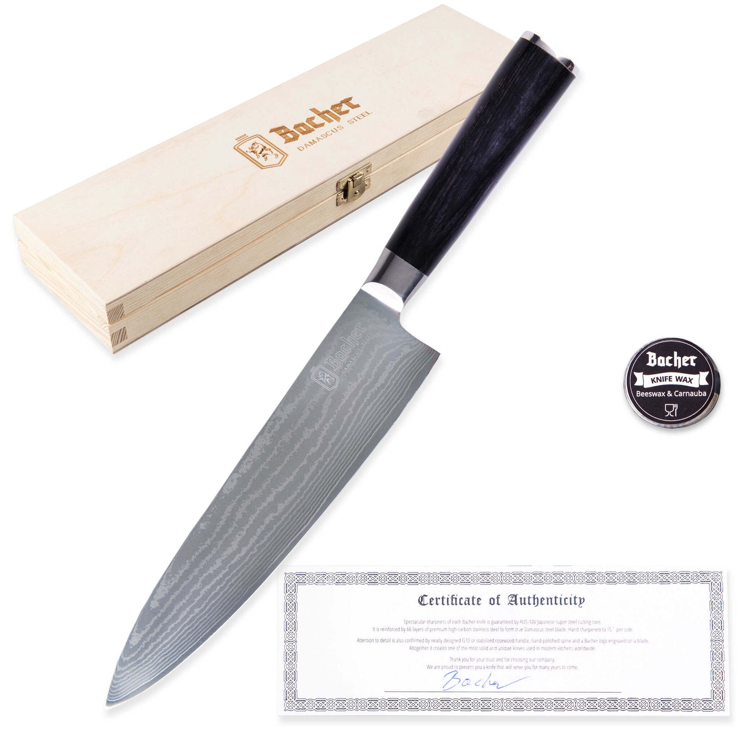 Chef's knife, Damascus steel 20 cm, black