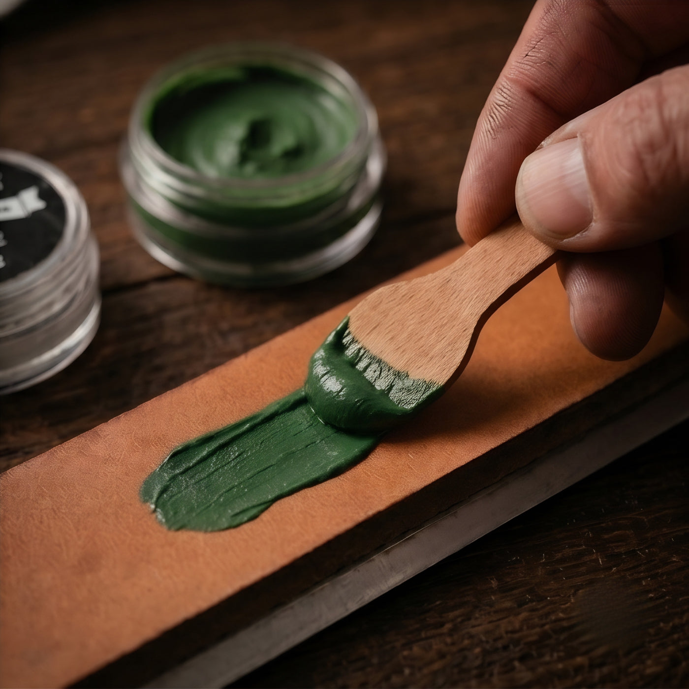 Leather strop with base for knife sharpening systems, set of 1 pcs. system stones + honing compounds