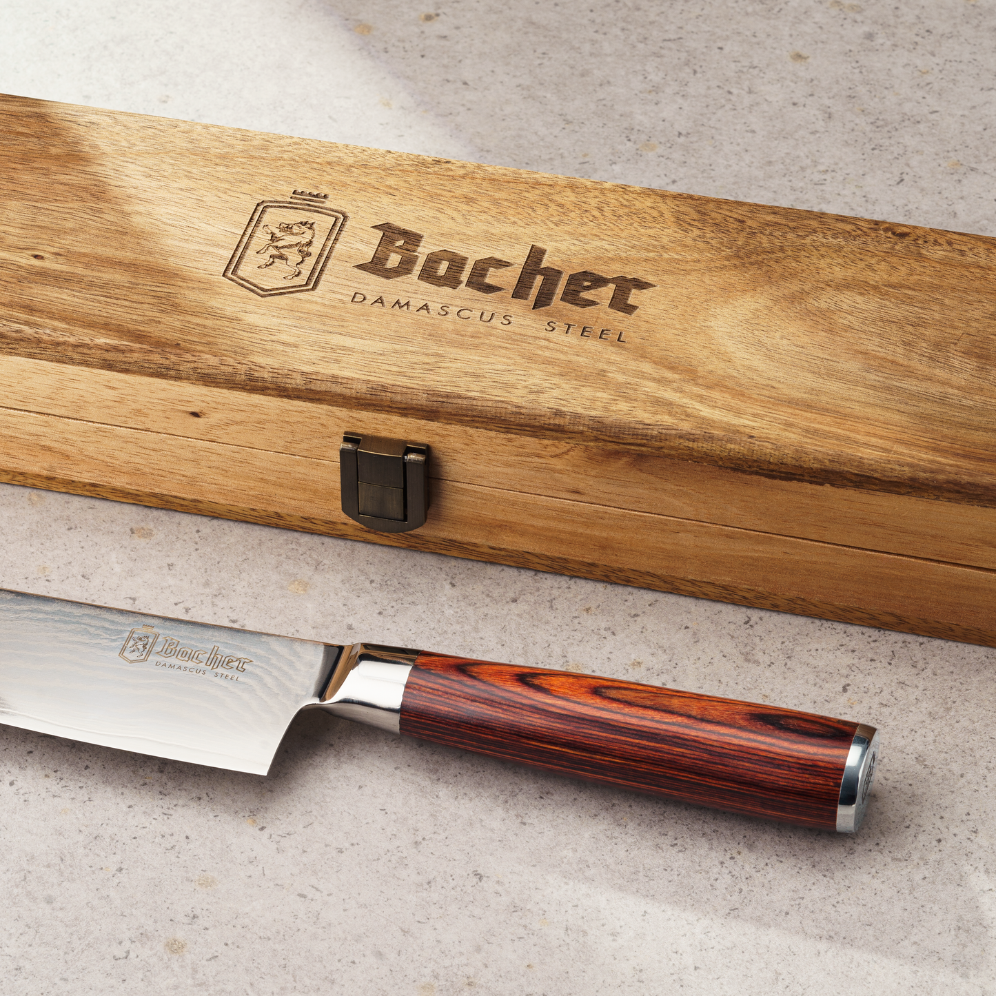 Chef's knife, Damascus steel 20 cm, brown