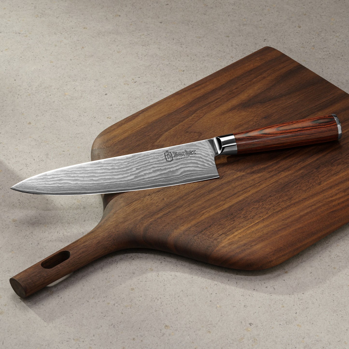 Chef's knife, Damascus steel 20 cm, brown