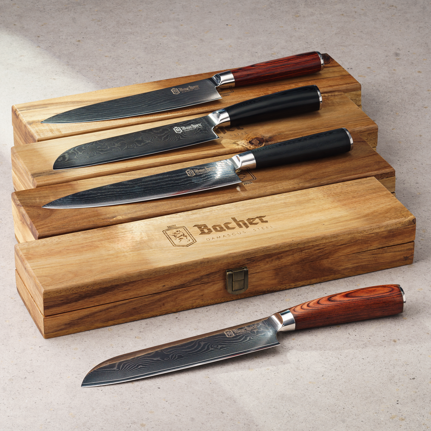 Chef's knife, Damascus steel 20 cm, brown