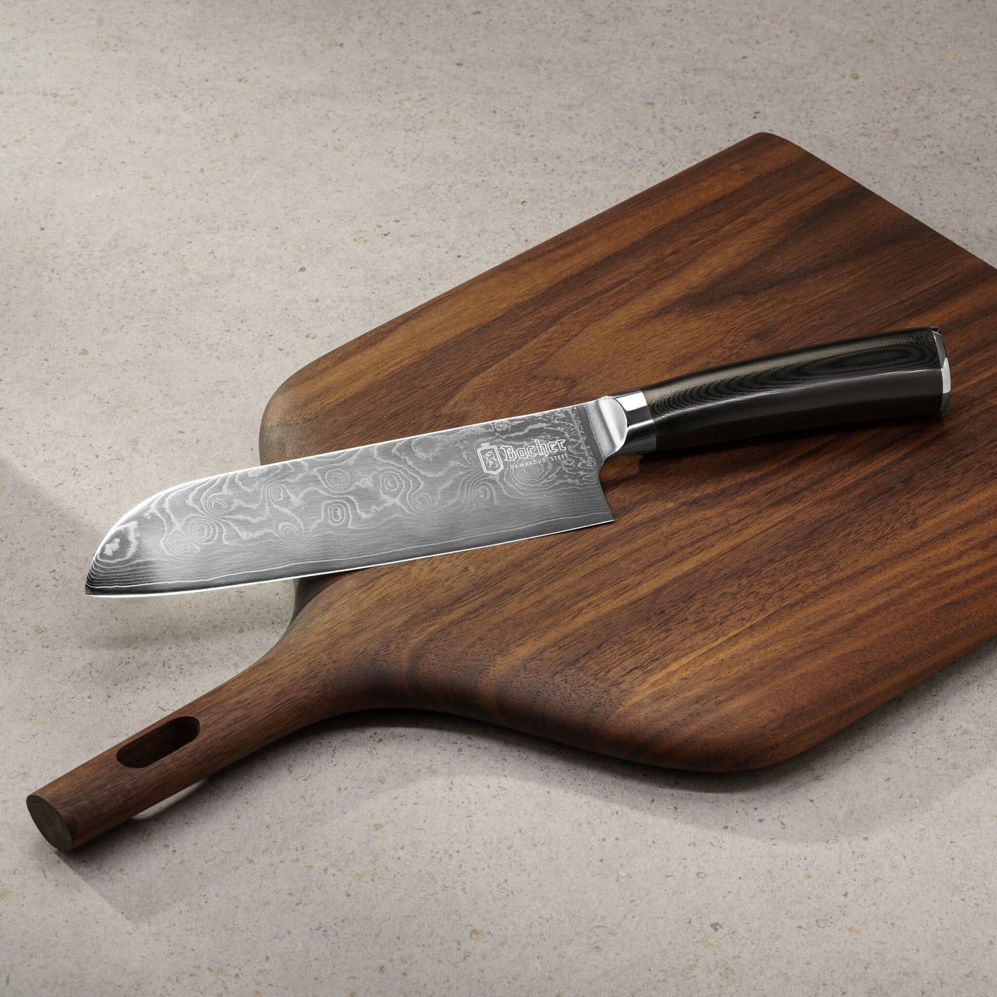 Santoku knife, Damascus steel 18 cm, black