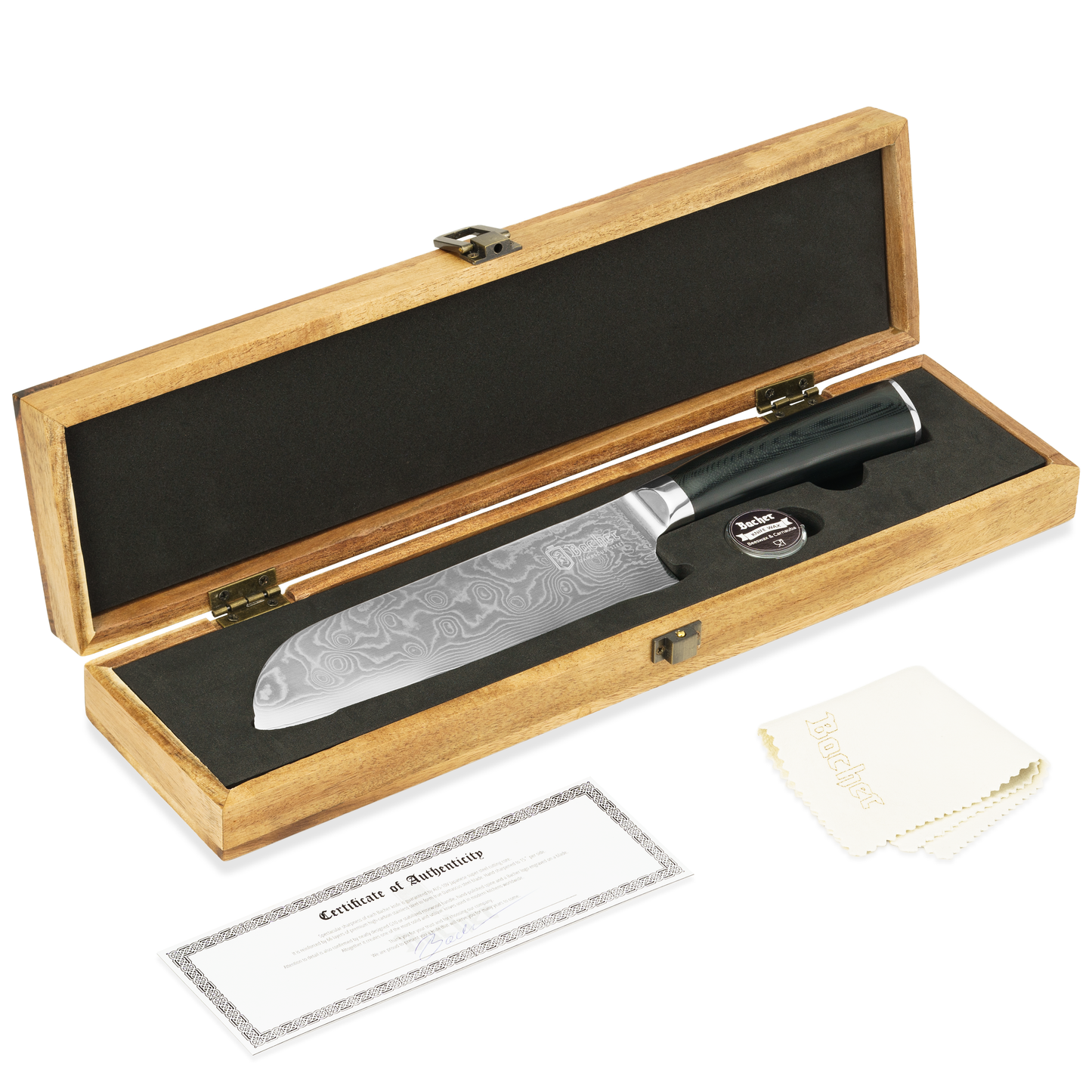 Santoku knife, Damascus steel 18 cm, black