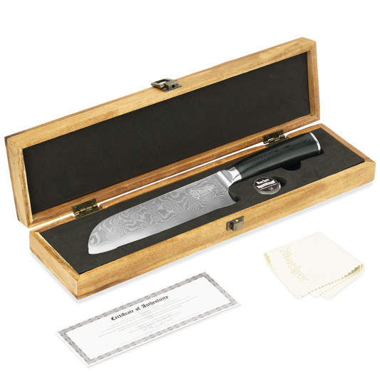 Santoku knife, Damascus steel 18 cm, black