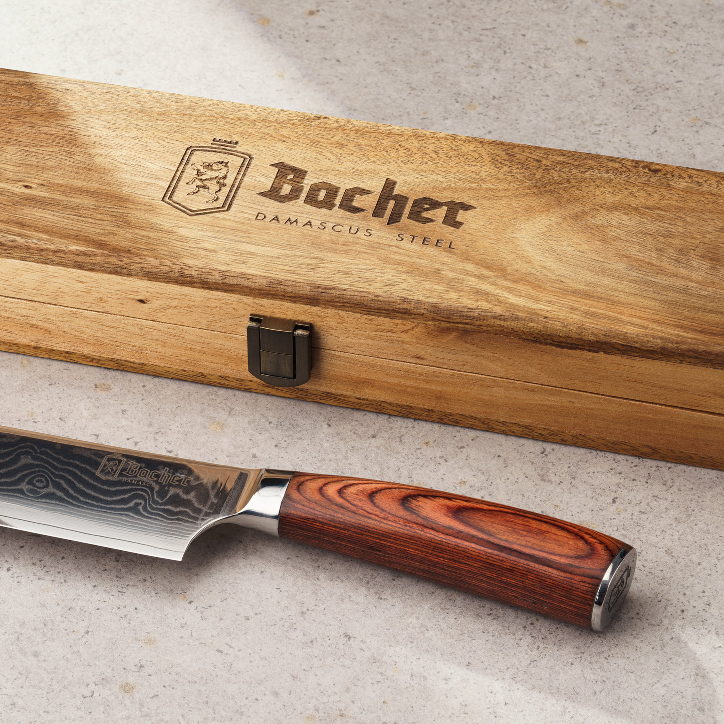 Santoku knife, Damascus steel 18 cm, brown