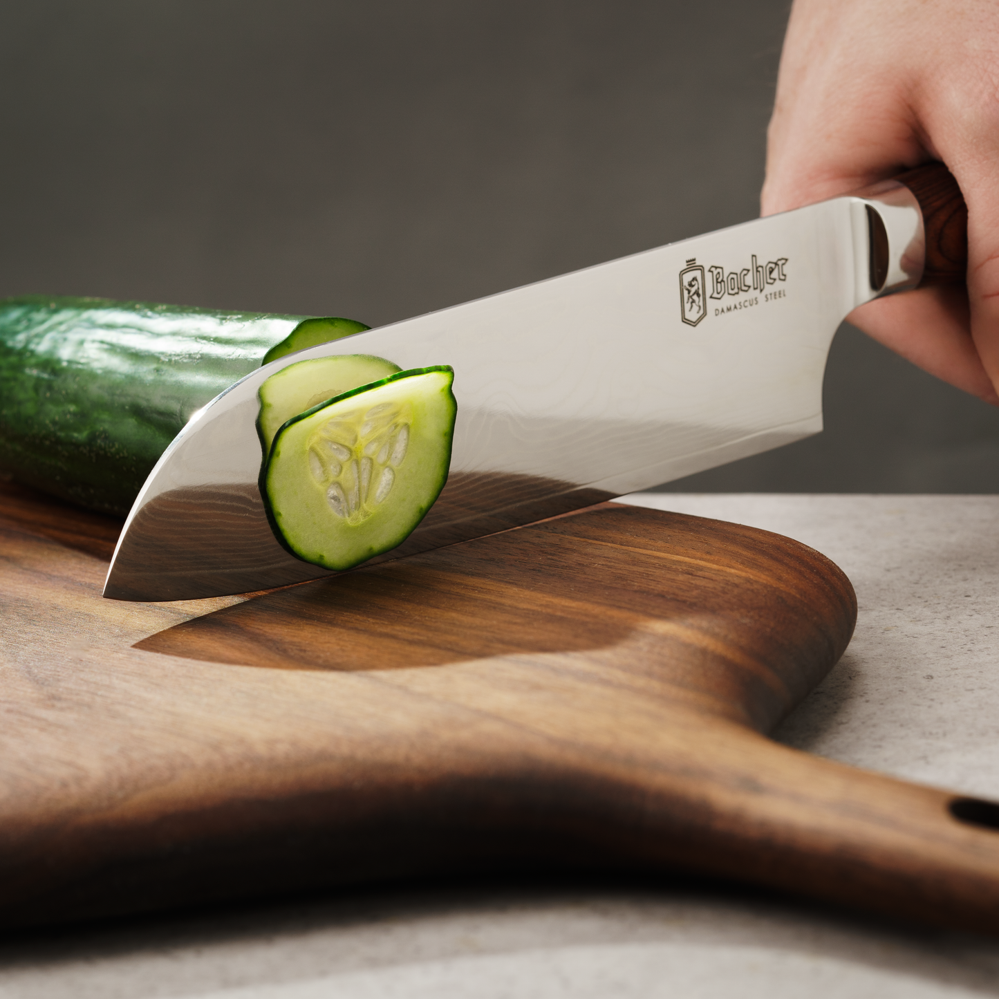 Santoku knife, Damascus steel 18 cm, brown