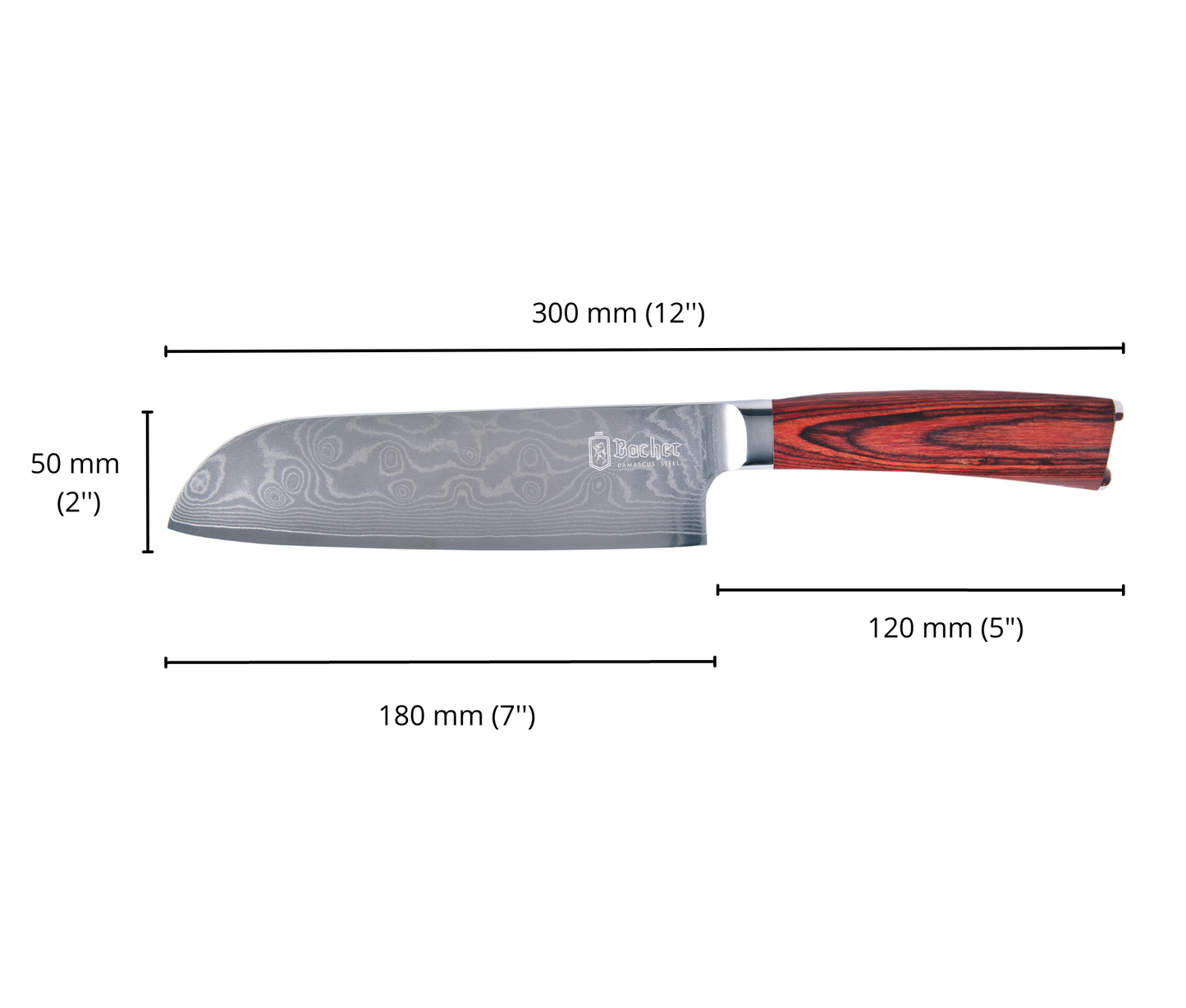 Santoku knife, Damascus steel 18 cm, brown